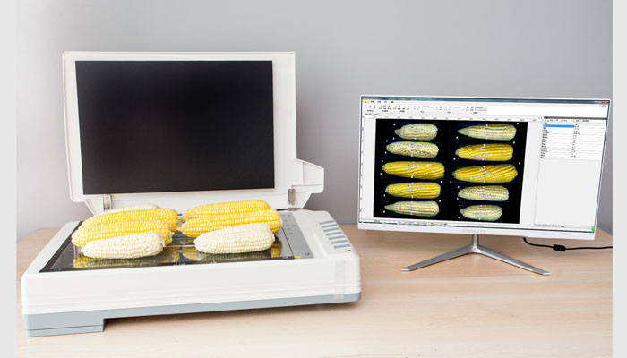 SC-G玉米自动考种分析及千粒重仪系统，又称玉米考种仪，玉米考种系统，自动考种仪，自动考种分析仪。是根据图像识别原理来实现自动分析的。本配置专用于玉米籽粒、果穗、截面的精确考种分析（紫黑色玉米不能测）。可同时成像分析10个玉米果穗、35个玉米截面、1000粒左右的玉米籽粒。内置支持网上在线升级的模块。